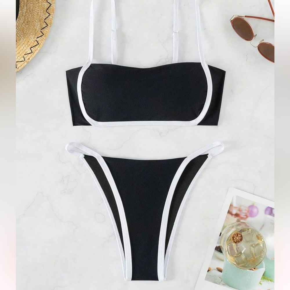 Frankie's Bikinis Black and White Bikini Set